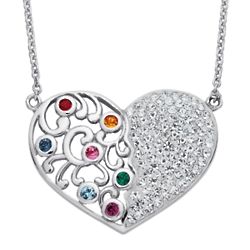 Sterling Silver Crystal Family Heart Birthstone Pendant