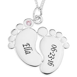 Personalized Sterling Silver Baby Feet Necklace