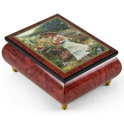 Handcrafted Ercolano Music Box with Painted Quite Garden Scene