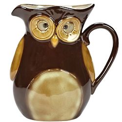 Glazed Stoneware Owl Brown Pitcher