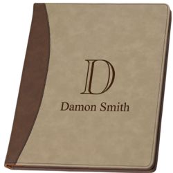 Monogrammed Faux Leather Padfolio in Brown and Tan