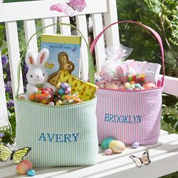 Personalized Embroidered Seersucker Easter Gift Tote