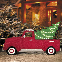 Lighted Truck with Christmas Tree Lawn Decoration