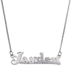 Sterling Silver Fancy Script Name Necklace with Diamond-Cut Tail