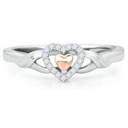 I Am Loved Diamond Heart Ring in Sterling Silver and Gold