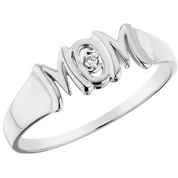 10K White Gold Mom Ring with Diamond
