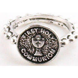 First Communion Metal Ring in Antique Silver
