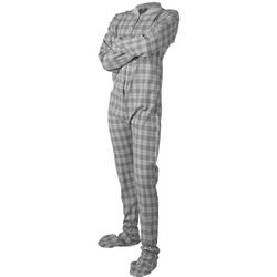 Gray Plaid Adult Flannel Footed Pajamas