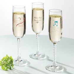 Personalized Toasting Flute with Twisted Stem Wedding Favors