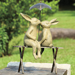 Bunny Lovers on a Bench Garden Statue