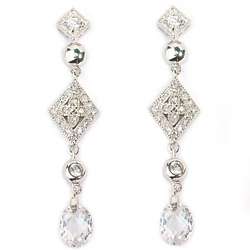 Sterling Silver Stick Chandelier Earrings with Cubic Zirconia