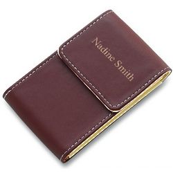 Brown Faux Leather Personalized Business Card Holder