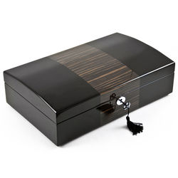Modern 18 Note Musical Jewelry Box in High-Gloss Black Lacquer