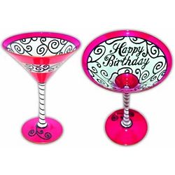 Happy Birthday Handpainted Martini Glass