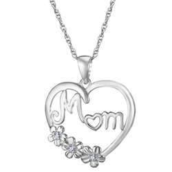Sterling Silver Diamond Flower Mother's Heart Necklace