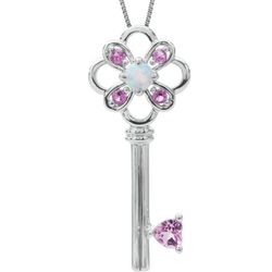 Lab-Created Opal & Pink Sapphire Key Pendant in Sterling Silver
