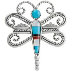 Blue Turqouise Cabochon Dragonfly Inlay Pin Pendant