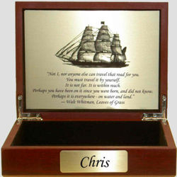Sentimental Wood Keepsake Box with Ship Engraving