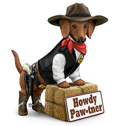 Howdy Paw-tner Western-Themed Dachshund Welcome Sculpture