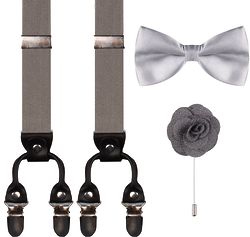 Men's Adjustable Suspenders, Bow Tie, and Flower Lapel Pin