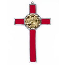 Pewter Marines Cross in Red