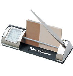 Silver Clock and Card Holder Pen Set