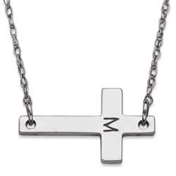 Sterling Silver Engraved Initial Cross Necklace