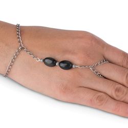 American West Obsidian Chain Bracelet Ring