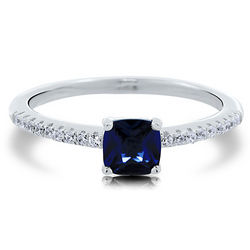 Cushion Sapphire Cubic Zirconia Sterling Silver Solitaire Ring