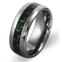 Men's Tungsten Ring with Green Carbon Fiber Inlay