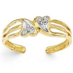 14k Gold Double Diamond Heart Toe Ring