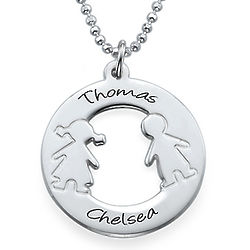 Children's Names and Shapes Circle Pendant in Silver