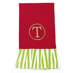Personalized Red with Green Stripes Christmas Hand Towel