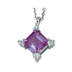 14K Diamond Princess Amethyst Charm Pendant Necklace
