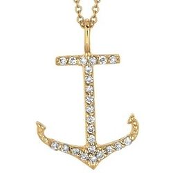 14 Karat Gold Pave Diamond Anchor Necklace