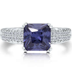 Blue Cubic Zirconia Sterling Silver Solitaire Ring