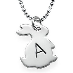 Sterling Silver Tiny Rabbit Necklace with Initial