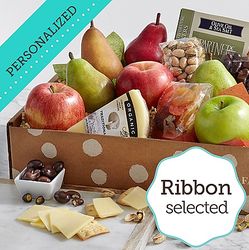 Fresh Fruit, Cheese & Snacks with Personalized Ribbon Gift Box