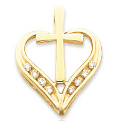 14kt Yellow Gold Treasured Cross Heart Pendant