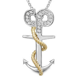 Sterling Silver and 14K Gold Anchor Diamond Pendant