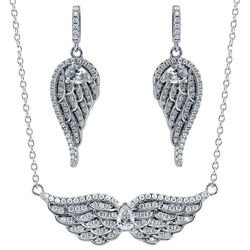 Sterling Silver CZ Angel Wing Earrings and Pendant
