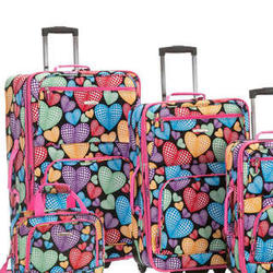 4-Piece Hearts Softside Rolling Luggage Set with Hearts Pattern