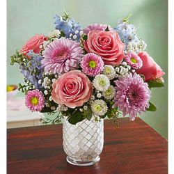 Large Floral Bouquet Melody in White Mosaic Vase