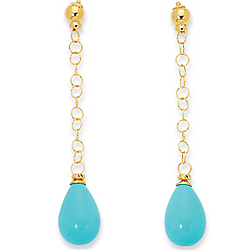 14k Yellow Gold Prong Pear Turquoise Drop Earrings