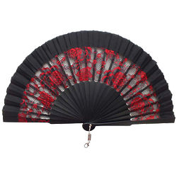 Red Lace and Black Silk Spanish Hand Fan