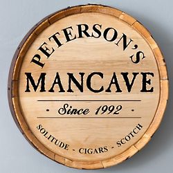 Man Cave Personalized Whiskey Barrel Sign