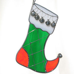 Personalized Stocking with Bells Suncatcher