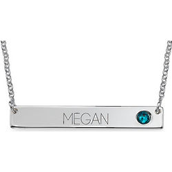Personalized Silver Bar Necklace with Birthstone