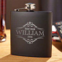 Personalized Wilshire Black Matte Steel Whiskey Flask