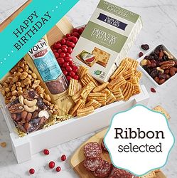 Savory Snacking Gift Crate with Birthday Ribbon